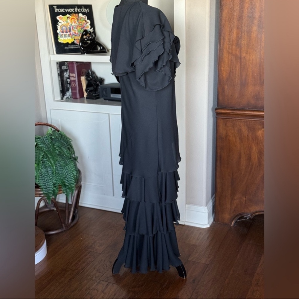 Vintage After Dark Black Ruffle Maxi‎ Dress - Picture 6 of 14